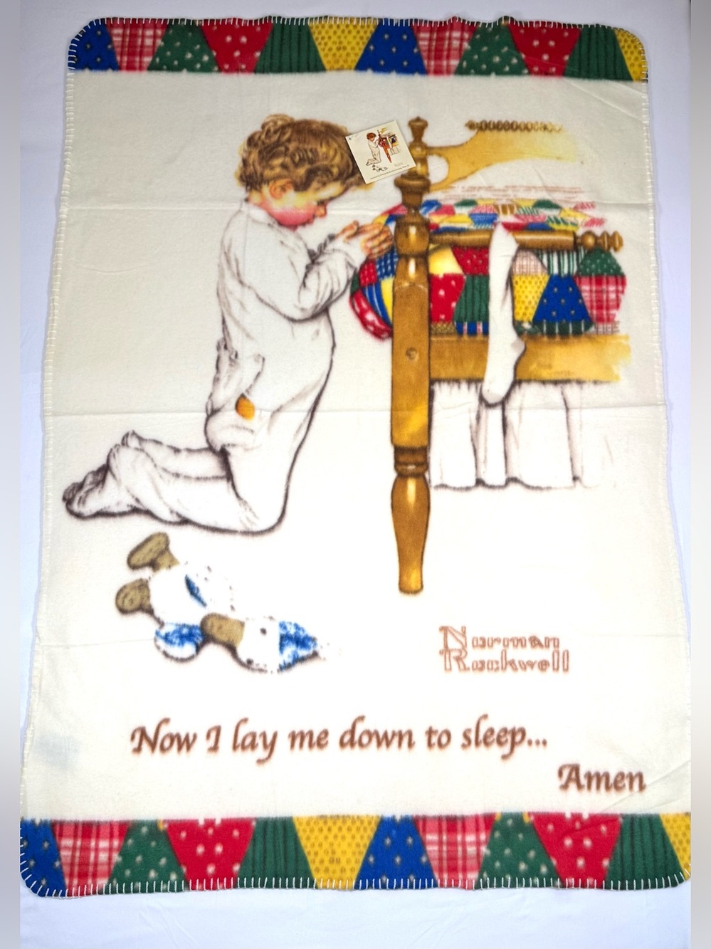 NWT VINTAGE NORMAN ROCKWELL Boys Town Fleece Throw Blanket Lay Me Down To Sleep
